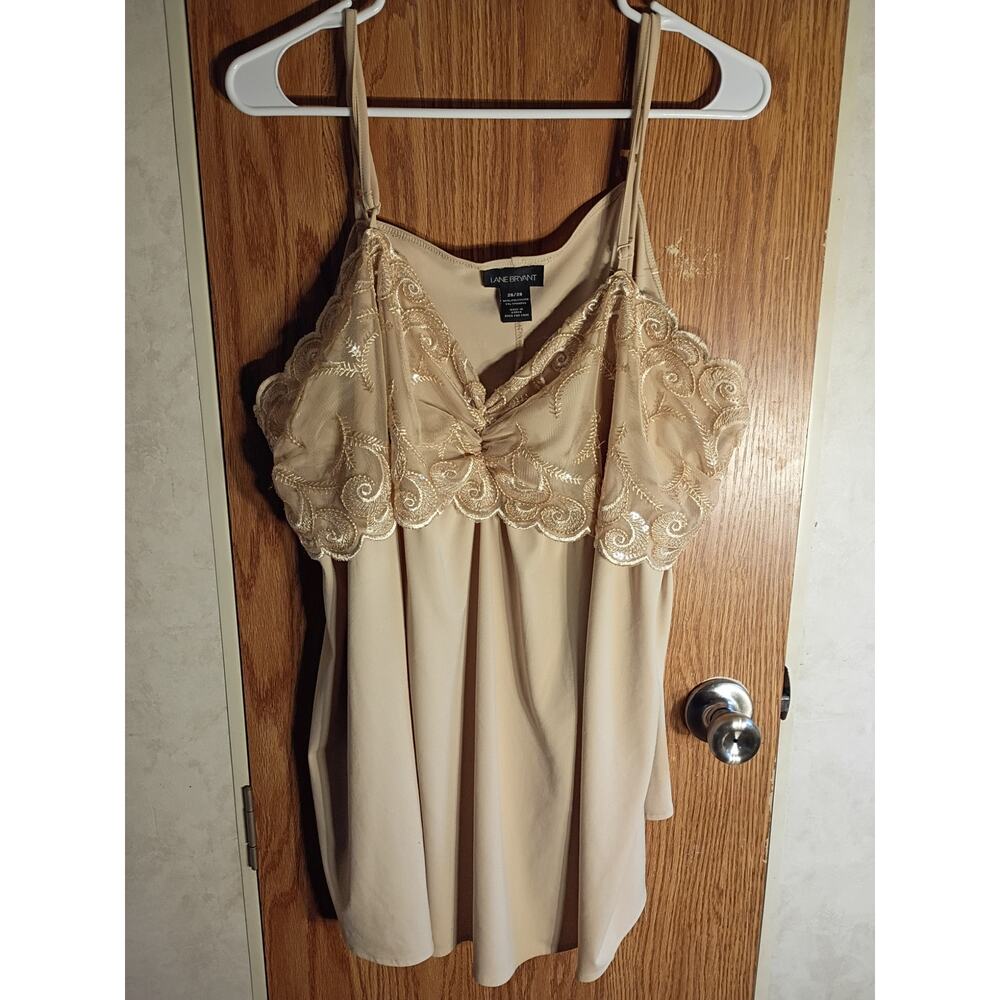Vintage 90s Lace Cami Tunic Plus 26 28 Sheer Layering Coquette Y2K Beige Sexy - Picture 5 of 6